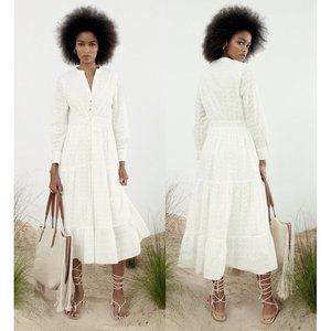 NEW zara embroidered eyelet combination oyster white dress 3163 size XS